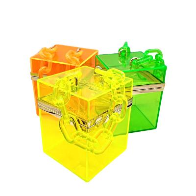 China High Quality FREE EXPRESS 5 COLORS FAST SHIPPING Women Designer Square Pinch Solid Hard Box Transparent Clear Acrylic Plastic Bag for sale