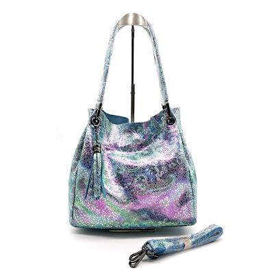 China Ladies Shoulder Bags for Fashion Summer Women Big Bums Feminine Good Quality Ladies Floral Shade Genuine Leather Printing Top Handle Shoulder Bag for sale