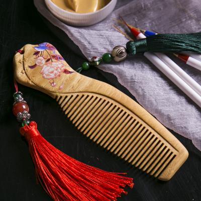 China Custom Mahogany Wood Color Home Mahogany Hand Painted Comb Pattern Baby Comb Baby Brush for sale