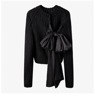 China Anti-Wrinkle Sweater Temperament Knitted Sweater Bow Decoration Lace Up Bottom Pullovers Loose Women Tops Autumn Winter for sale