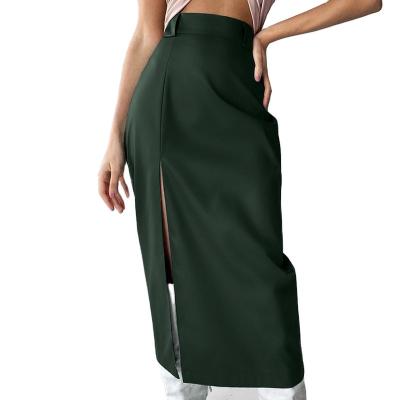 China 2021 autumn anti-static women's dress European and American leather skirts split skirt high waist sexy women's skirts long for sale