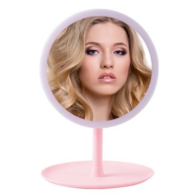 China Lighted Rotatable Makeup Desk Vanity Mirror Travel Makeup Mirror With Led Lights for sale