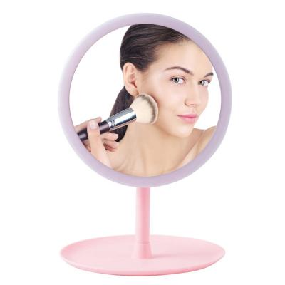 China Portable Rechargeable Lighted Vanity Makeup Mirror With LED Lights Desktop Mirror for sale