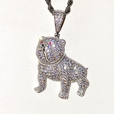 China Discount Hiphop Mens Jewelry Gold Silver Plated Iced Out Full CZ Diamond Bulldog Pendant Charm Necklace for sale