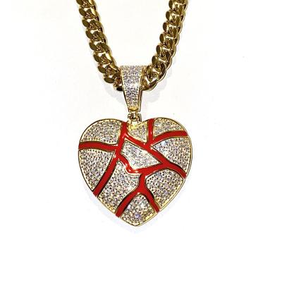 China Hiphop Discount Gold Plated Bling Women's Jewelry 925 Sterling Silver Micro Pave Cz Full Diamond Heart Shape Pendant Necklace for sale