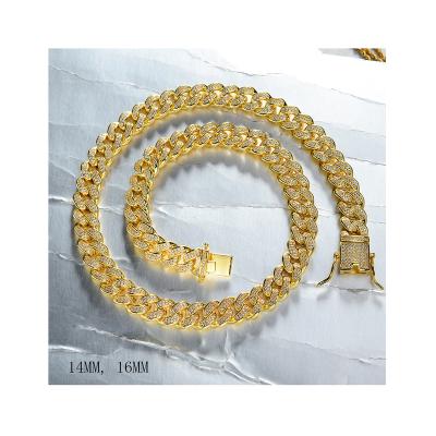 China Wholesale Hiphop Mens Micro Pave Lab Diamond CZ 10k Miami Minimal Cuban Gold Chain Necklace for sale