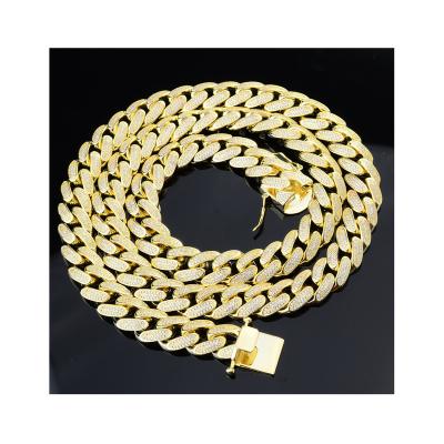 China Hiphop Personalized Mens Hiphop 14k Gold Plated Iced Out CZ Cuban Link Chain Long Necklace Jewelry for sale