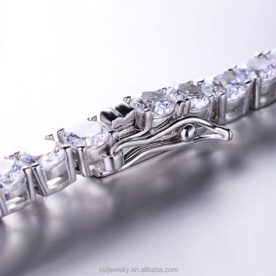 China Hiphop Fashion Jewelry 18K Gold Plated Zircon 925 Sterling Silver Diamond Link Tennis Bracelet Thin Chain for sale