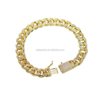 China Hiphop 10MM Gold Bracelet Men Iced Out Silver 925 Cuban Link Chain for sale