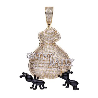 China Other Large Fine Jewelry 925 Silver Plated Fully Iced Out Silver Bag Custom Bling Diamonds Pendant for sale