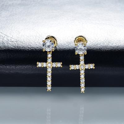 China Other Great Men's S925 18k Gold Zircon Cross Dangle Long Earrings for sale