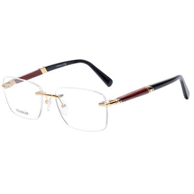 China Fashion Unisex Wooden Acetate Combination Temples Rimless Titanium Glasses Frames for sale