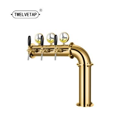 China Restaurant Hotel Buffet Equipment TWELVETAP L Form 3 Row Beer Column Stainless Steel Beer Tower With 3 Tap With Led Home Beverage Lager Medallion Brew Wire for sale