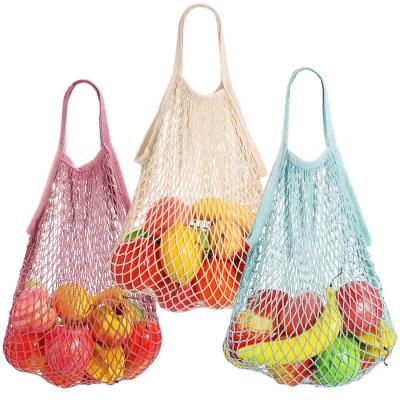 China Custom Eco-Friendly Cotton Fruit Vegetable Tote Handled Organic Cotton Mesh Bag Produce Net Twine Shopping Reusable Grocery for sale