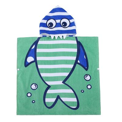 China Child Safe Little Shark Baby Towel Cotton Hooded Bath Towel Kids Beach Poncho for sale