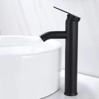 China Modern Metered Faucets Stainless Steel Deck Mounted Bathroom Vanity Black Faucet Hot Cold Water Tall Basin Faucet for sale