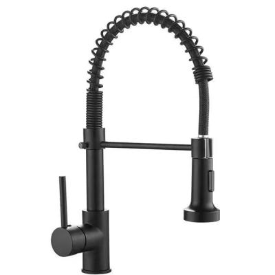 China Pull Out Spray Hot Selling Flexible Single Handle Spring Kitchen Faucet Black Pull Down Kitchen Sink Faucet Pull Out Sprayer Faucet for sale