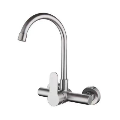 China Faucets Stainless Steel Kitchen Faucet Economical Wall Mounted Double Holes Single Handle Hot And Cold Water Faucet for sale