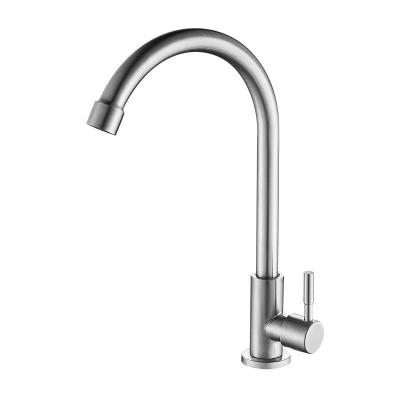 China Simply Good Quality Stainless Steel Kitchen Faucet Metered Swept Deck Mounted Cold Water Hot Mixer Tap For Sink for sale