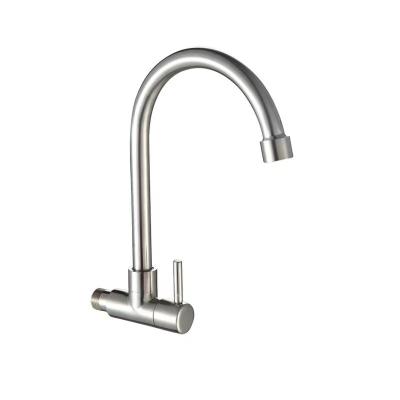 China Metered Faucets Wholesale Household Stainless Steel Brushed Torneira Kitchen Faucet Wall Mounted Single Rotating Cold Water Faucet for sale