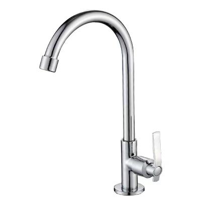 China Metered Faucets Wholesale Cheap Price Deck Mounted Cold Single Tap Chrome Plating Handle Zinc Sink Kitchen Faucet for sale