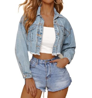 China 2022 Factory Sale Fashionable Anti-Wrinkle Long Sleeve Solid Cropped Casual Loose Women Jean Jackets High Quality Denim Coat Jacket Women for sale