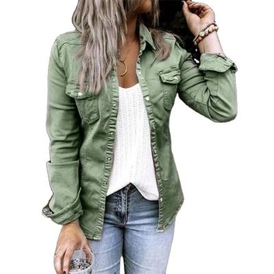 China New Design Fashion Casual Women's Jean Jackets Solid Color Long Anti-wrinkle Sleeved Lapel Tops Slim Denim Jacket Ladies Coat for sale