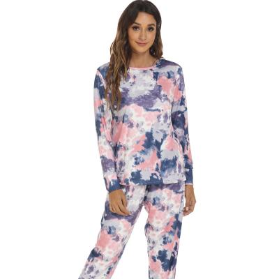 China Fashion Sustainable High Quality Home Wear Pajamas Set Tie Dye Casual Pajamas For Women Long Sheath Long Pants 2 Pieces Set Home Wear for sale