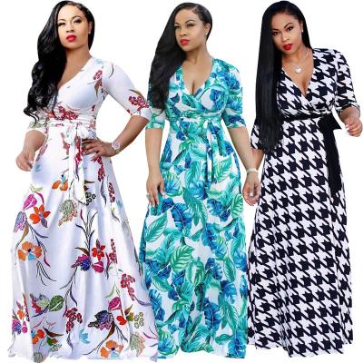 China 2022 Viable New Arrive 3Xl Custom Made Casual Plus Size Womens Clothing Bodycon Dresses Floral Oversized Half Long Sleeve Dress for sale