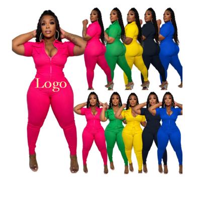 China 2022 Summer Hot Selling Anti-Static 5XL Zippered Multi-port Pocket Plus Size Women Clothing Overalls Bodycon Jumpsuit Romper One Piece Women for sale