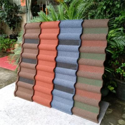 China Waterproof Roof Tiles Milan Tile Natural Color Stone Strips Metal Stone Coated Roofing Tile Galvanized Metal Top Backer Plate for sale