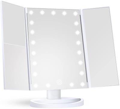 China Best Selling Makeup Mirror 2021 Best Selling Triple Lighted Cosmetic LED Makeup Mirror Top OEM Vanity Lighted USB Rechargeable Table Top for sale