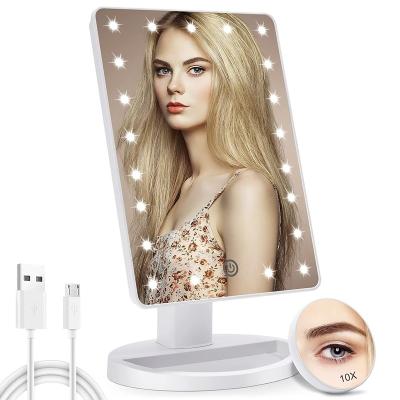 China Best Lighted Makeup Mirror 2021 Hot Selling Factory Price 16 Hot 22 LED 360 Degree Touch Rotation Led Travel Magnifying Mirror for sale