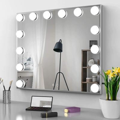 China New Design Fashion Beauty Lighted Large Size Makeup Desk With Mirror 100x80cm Vanity Table Mirror Hollywood White Mirror for sale