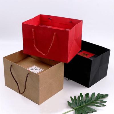 China Newest Sim-party Biodegradable Red Black Design Durable Egg Yolk Gift Bags Large Kraft Paper Mooncake Package Bag for sale