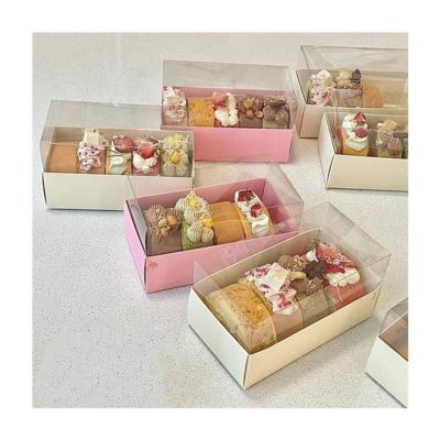 China Recycled Materials Sim-party Korean Simple Small Dessert Pastry Packing Boxes Baking Clear Cake Log Packaging Box for sale