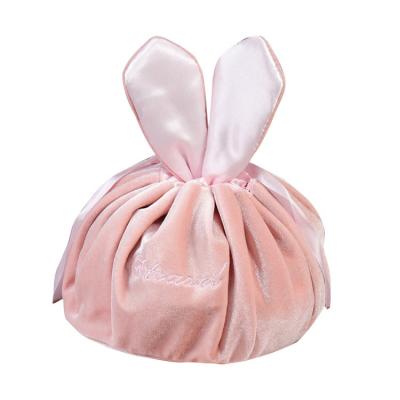 China High Capacity Custom Cute Drawstring Shape Rabbit Shape Sim-party Fashion High-End Luxury Flocking Fabric Logo Pouch Cosmetic Bag for sale