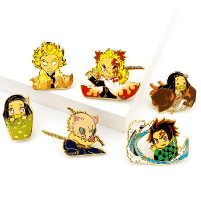 China Japan custom design kimetsu anime cartoon character metal lapel cute pin badge hard enamel no yaiba brooch demon slayer pins for sale