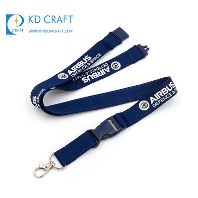 China Hot Sale Fashion Design Airline Polyester Silk Screen Printing Custom Airplane Airbus Air Lanyard Flat Strap With Release Buckle for sale