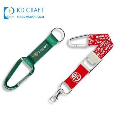 China Wholesale Custom Free Nylon Short Lanyard Key Chain Lanyard Cartoon Cloth Strap Print Silk Screen Bottle Opener With Carabiner for sale