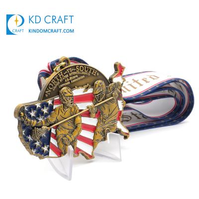 China Wholesale Custom Metal Africa 3d Antique Gold Sport Athlete Baseball Pickleball Pickleball Rugby Medal With Neck Ribbon for sale