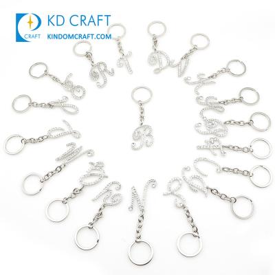 China Wholesale Promotion Bulk Custom Metal Charms Solid Color Initial Resin Jewelry Rhinestone Diamond Rhinestone Alphabet 26 Silver Letter Bling Key Chain for sale