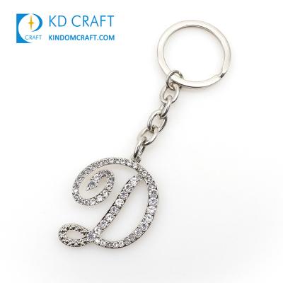 China Promotion Customized Metal Bling Bag Charm Silver Rhinestone Studded Diamond Alphabet Letter D Custom Initial Key Chain For Women for sale