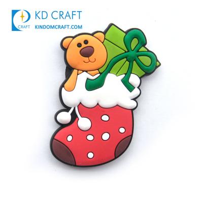 China Waterproof+Eco-friendly Promotional Custom Sock Shaped Cartoon Christmas Souvenir Fridge Sticker PVC 3d Rubber Double Sided Soft Fridge Magnet for sale