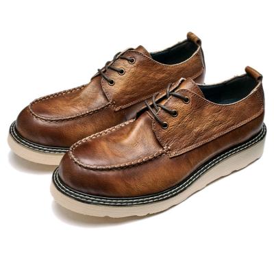 China Factory Wholesale Cheap Breathable Custom Men's Lightweight Casual Lace Up Shoes Genuine Leather Shoe for sale