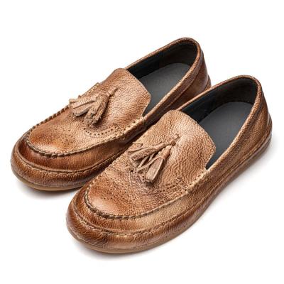 China Wholesale Customized Men's Brown Loafers Breathable Leather Shoe Men's Eva Leather Rubber Roman Boots for sale