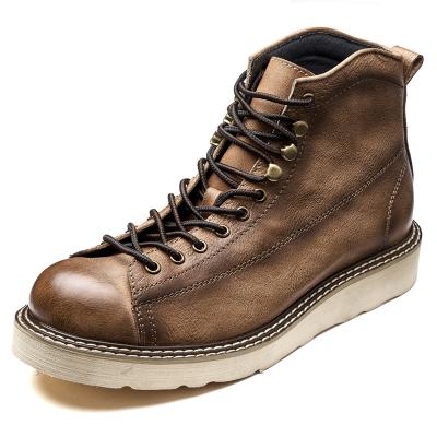 China Deodorization Men's Casual Ankle Shoes Leather First Layer Whip Wear-Resistant Fashion Men's High Top Leather Ankle Shoes For Men for sale