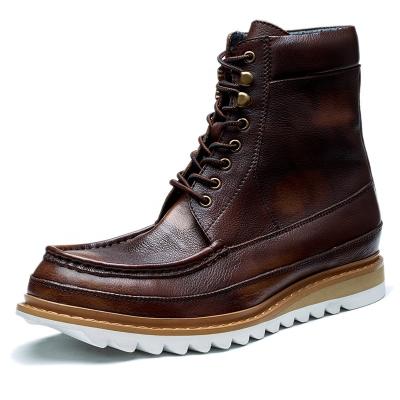 China Fashion trend ankle leather military shoes wholesale leather ankle high shoes for men's fashionable wear-resistant men's machining shoes for sale