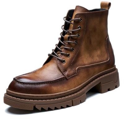 China High Quality Custom Non-slip Mens Genuine Leather Boots Motorcycle Outdoor Zipper Boots Round for sale