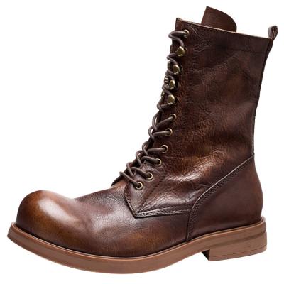 China New Product Breathable Mens Fashion Design Brown Boots With Side Zipper Rubber Men Leather Boots for sale